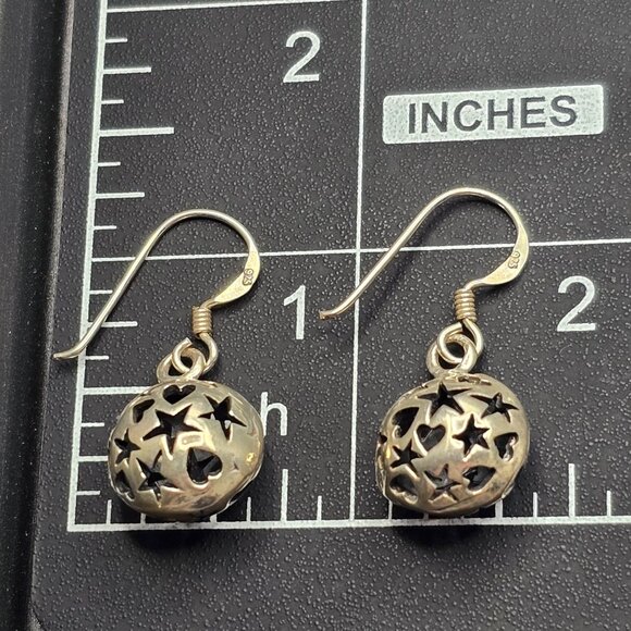 VTG Sterling Silver Star Heart Cutout Drop Earrings 1.25" Celestial Dangles 6.6g - Picture 5 of 6